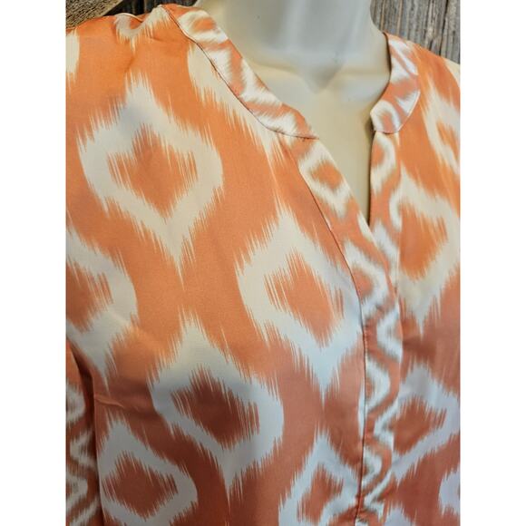Chicos ikat orange southwestern style button up Lightweight top sz 1 (M) medium - Picture 3 of 7